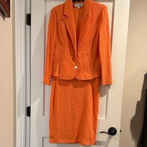 St. John Vintage Orange Peach Blazer and Skirt Set